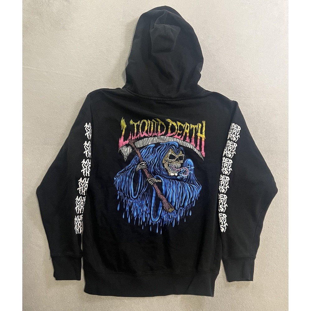 Liquid Death Hoodie Adult Size Small Black Grim Reaper Pullover Sweatshirt
